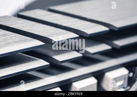 Desktop PC motherboard integrated cooling system radiator close-up ...