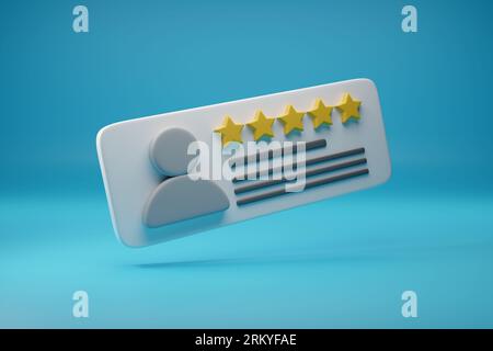 User review with 5 stars in three dimensions. 3d illustration. Stock Photo