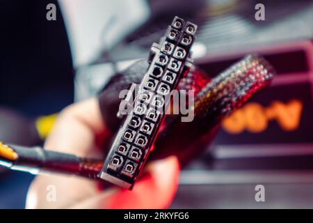 Cable connector (24 pin) from power supply unit of desktop PC close-up ...
