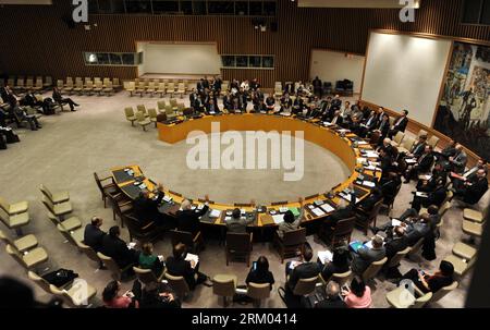 Bildnummer: 59317556  Datum: 08.03.2013  Copyright: imago/Xinhua (130307) -- NEW YORK, March 7, 2013 (Xinhua) -- The United Nations (UN) Security Council vote on a resolution regarding the nuclear test of the Democratic People s Republic of Korea (DPRK), at the UN headquarters in New York, the United States, on March 7, 2013. The UN Security Council on Thursday passed unanimously resolution 2094 on condemning the DPRK s third nuclear test, which took place on Feb. 12. The DPRK also conducted nuclear tests in 2006 and 2009. (Xinhua/Niu Xiaolei) (zjl) UN-NEW YORK-DPRK PUBLICATIONxNOTxINxCHN Poli Stock Photo