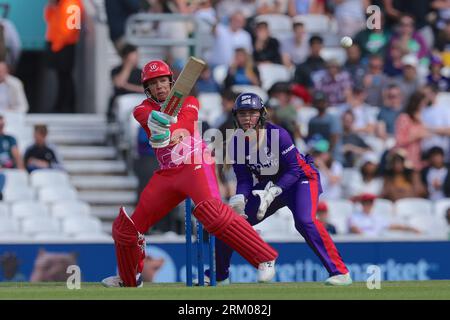 London, UK. 26th Aug, 2023. Sophia Dunkley of the Welsh Fire batting as The Northern Superchargers take on The Welsh Fire in The Hundred women's eliminator at The Kia Oval. Credit: David Rowe/Alamy Live News Stock Photo