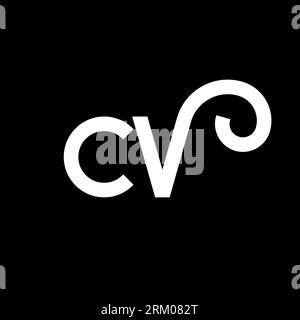 CV letter logo design on black background. CV creative initials letter logo concept. cv letter design. CV white letter design on black background. C V Stock Vector