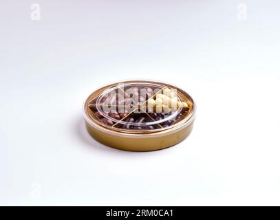 colorful chocolate pieces in elegantly designed box. rock candy. chocolote giftbox Stock Photo