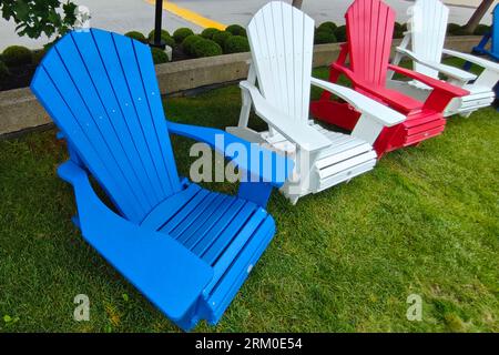 High angle view of the Adirondack chairs on a city park Stock Photo