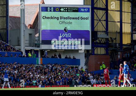 General view of a VAR check for a possible penalty from a handball ...