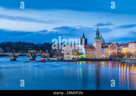 Beautiful shot of the old town Prague with the famous Charles bridge. Stock Photo