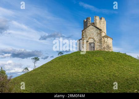 Small church of Saint Nicholas in Croatia (Nin) located on top of small hill. Stock Photo