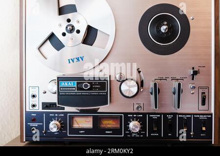 Holstebro, Denmark - August 8, 2023: Old tape audio recorder, Akay