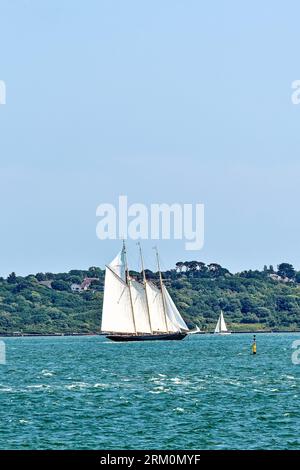 The three masted sailing boat 'Atlantic 'cruising on the Solent off the Isle of Wight on a summers day Hampshire England UK Stock Photo
