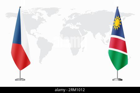 Czech Republic and Namibia flags for official meeting against background of world map. Stock Vector