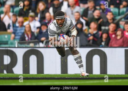 Vinaya Habosi of Fiji dgoes over for a try during the 2023 Summer Series match England vs Fiji at Twickenham Stadium, Twickenham, United Kingdom, 26th August 2023  (Photo by Mike Jones/News Images) Stock Photo