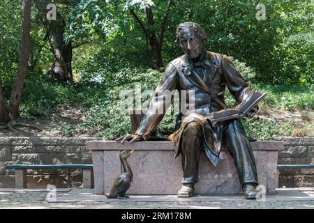 NEW YORK, USA-AUGUST 6, 2023: Monument to Hans Christian Andersen in Central Park by Georg Lober Stock Photo