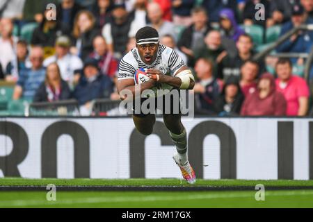 Vinaya Habosi of Fiji dgoes over for a try during the 2023 Summer Series match England vs Fiji at Twickenham Stadium, Twickenham, United Kingdom, 26th August 2023 (Photo by Mike Jones/News Images) in, on 8/26/2023. (Photo by Mike Jones/News Images/Sipa USA) Credit: Sipa USA/Alamy Live News Stock Photo