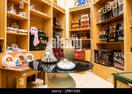 Colorful boxes, pottery. Capital Mall for Bahraini handmade products, Karbabad, Bahrain Stock Photo