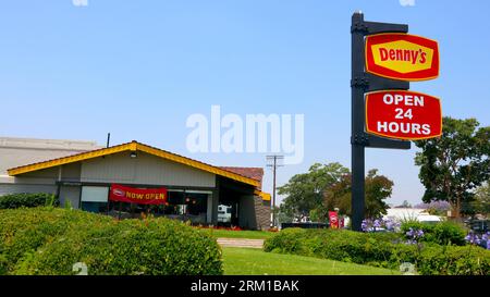 Los Angeles, California: DENNY'S Restaurant. It's an American table service diner-style restaurant chain Stock Photo