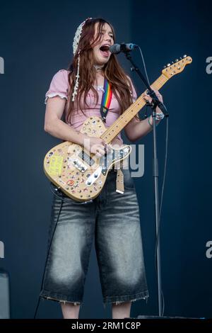 Rhian Teasdale of Wet Leg performs at the Coachella Music & Arts