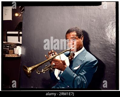 Portrait of Louis Armstrong, Aquarium, New York, N.Y., ca. July 1946. May still need personality release. Stock Photo