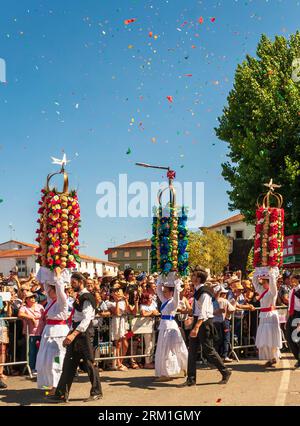 The Cortejo dos Tabuleiros for Festa Dos Tabuleiros in Tomar, Portugal 2023. Stock Photo