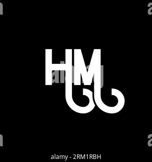 HM letter logo design on black background. HM creative initials letter logo concept. hm letter design. HM white letter design on black background. H M Stock Vector