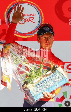 GER, Deutschland Tour, Stage 3, Arnsberg - Essen. 26.08.2023.  Van Wilder, Ilan (Soudal Quick-Step), general leader after stage 3.  Credit: newsNRW / Alamy Live News Stock Photo