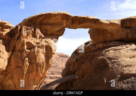 The Burdah rock bridge, Wadi Rum, Unesco World Heritage Site, Jordan, Middle East Stock Photo