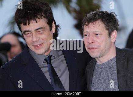 Bildnummer: 59662716  Datum: 18.05.2013  Copyright: imago/Xinhua (130518) -- CANNES, May 18, 2013 (Xinhua) -- Puerto Rican actor Benicio Del Toro (L) and French actor Mathieu Amalric attend a photocall for French film Jimmy P. Psychotherapy of a Plains Indian presented in Competition at the 66th edition of the Cannes Film Festival in Cannes, southern France, May 18, 2013. (Xinhua/Gao Jing) FRANCE-CANNES-FILM FESTIVAL-JIMMY P. PSYCHOTHERAPY OF A PLAINS INDIAN-PHOTOCALL PUBLICATIONxNOTxINxCHN People Kultur Entertainment Film 66 Internationale Filmfestspiele Cannes Photocall Pressetermin xdp x0x Stock Photo