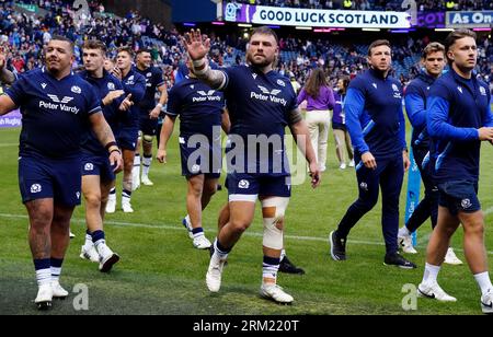 Scotland gesture to the fans after the Summer Nations Series match at the Scottish Gas Murrayfield Stadium, Edinburgh. Picture date: Saturday August 26, 2023. Stock Photo