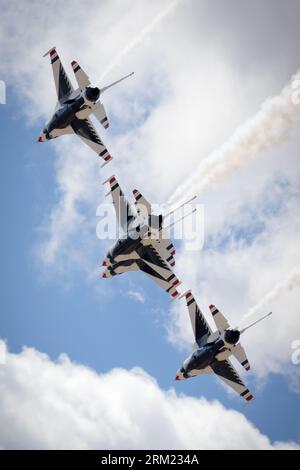 The US Air Force Thunder Birds perform at the 2023 Thunder and Lightning Over Arizona at Tucson, Arizona. Stock Photo