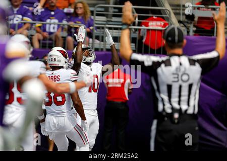 Arizona Cardinals guard Hayden Howerton (75) in action against the  Minnesota Vikings during the first half of an NFL preseason football game  Saturday, Aug. 26, 2023 in Minneapolis. (AP Photo/Stacy Bengs Stock