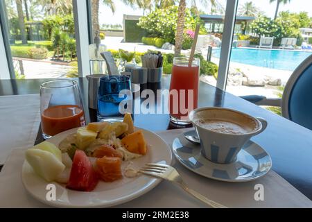 Breakfast served at La Med restaurant in Ritz Carlton Hotel Bahrain, Middle East Stock Photo