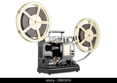 cinema projector with movie reels on the wooden floor. 3D rendering Stock  Photo - Alamy
