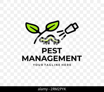 Pest management, spraying pesticide, sprayer, colored graphic design. Plant, agriculture, pest spray, insects and caterpillar, vector design Stock Vector
