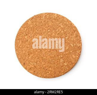 Round cork table coaster on white background Stock Photo