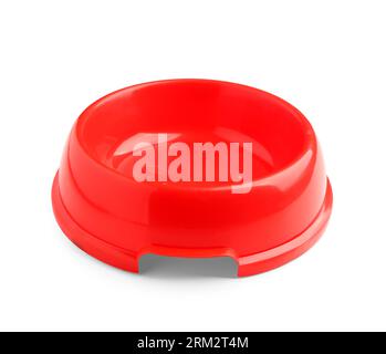 Red bowl for pet food isolated on white background Stock Photo