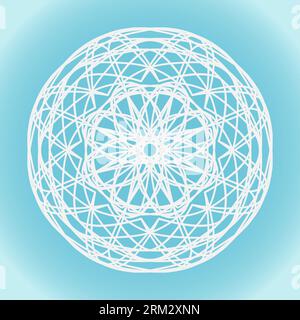 Snowflake round vector intricate abstract lace shape on blue gradient background Stock Vector