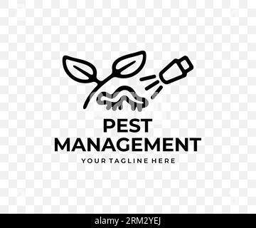 Pest management, spraying pesticide, sprayer, linear graphic design. Plant, agriculture, pest spray, insects and caterpillar, vector design Stock Vector