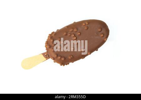 Chocolate ice-cream on stick isolated on white background Stock Photo