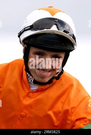 Jockey Chris Hayes after winning the Paddy Power Supporting Cancer Trials Ireland Irish Cambridgeshire on Coeur D'or during Pat Smullen Race Day at Curragh Racecourse, County Kildare. Picture date: Saturday August 26, 2023. Stock Photo