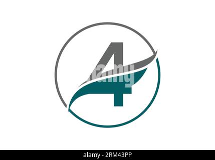 Initial 4 alphabet with swoosh or ocean wave logo design Vector Template Stock Vector