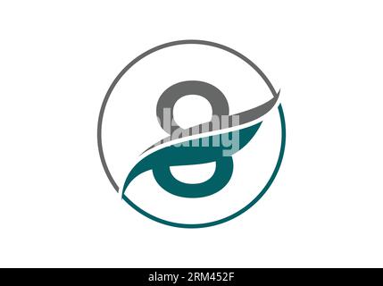 Initial 8 alphabet with swoosh or ocean wave logo design Vector Template Stock Vector