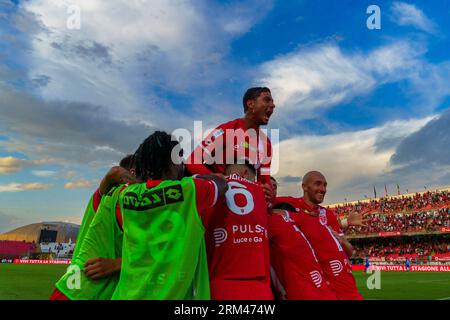 Monza, Italy. 26 Aug, 2023. Armando Izzo (#4 Ac Monza) and Team of AC Monza celebrates the goal , during AC Monza against Empoli FC , Serie A. Credit: /Alessio Morgese / Emage Credit: Alessio Morgese/E-Mage/Alamy Live News Stock Photo