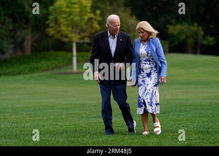 Washington, United States. 26th Aug, 2023. U.S. President Joe Biden with First lady Jill Biden walks on the South Lawn of the White House upon his return to Washington after vacations in Nevada on August 26, 2023. Photo by Yuri Gripas/ABACAPRESS.COM Credit: Abaca Press/Alamy Live News Stock Photo