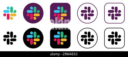 Set of Slack logos. Editorial vector icon isolated on white background Stock Vector