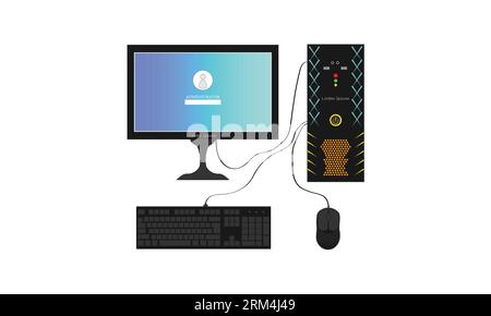 Computer Setup Monitor CPU Cabinet Mouse Keyboard Set Of Vector Icons Stock Vector