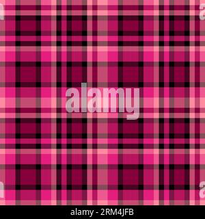 Pattern fabric seamless of vector plaid tartan with a check textile background texture in pink and black colors. Stock Vector