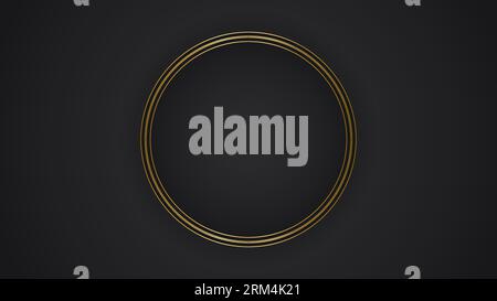 black luxury abstract background with circle line and golden elegant texture backdrop vector. wavy metallic dark light element illustration graphic Stock Vector
