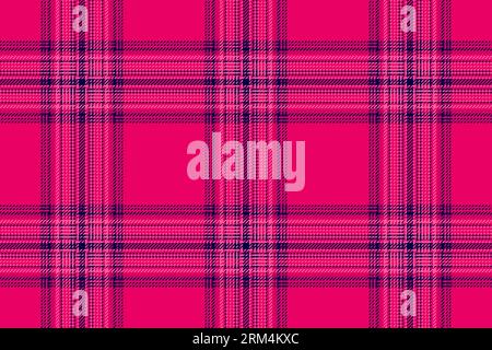Check fabric plaid of textile tartan texture with a seamless background vector pattern in bright and pink colors. Stock Vector