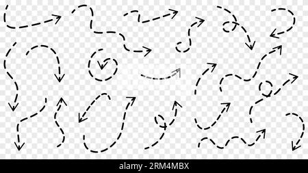 Collection of curved dotted arrows. Design with dotted lines. Vector illustration isolated on transparent background Stock Vector