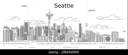 Seattle cityscape line art vector illustration Stock Vector