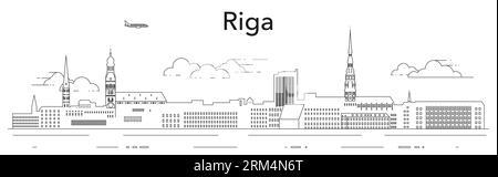 Riga cityscape line art vector illustration Stock Vector
